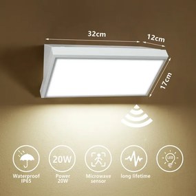 Brilagi-LED Aplica de perete exterior cu senzor TRIANGLE LED/20W/230V alb IP65