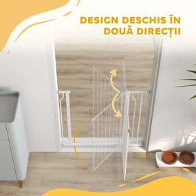 PawHut Poartă pentru Câini, Barieră Largă pentru Scări cu Ușă, 76x75-95 cm, Alb | Aosom Romania