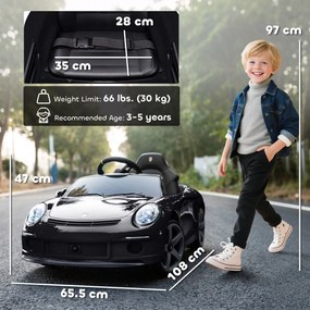 AIYAPLAY Mașină pentru Copii 3-5 Ani cu Licență Oficială RUF GT, Telecomandă, Centură de Siguranță și Muzică, Negru | Aosom Romania
