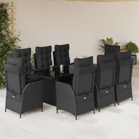 3213117 vidaXL Set mobilier de grădină cu perne, 9 piese, negru, poliratan