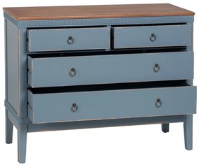 Comodă albastră joasă din lemn de brad 115x90 cm Shabby – Ixia