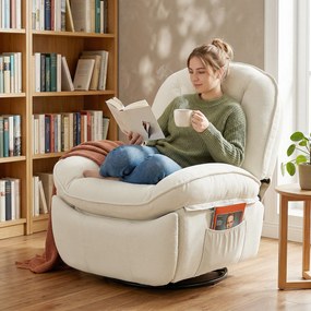 HOMCOM Fotoliu recliner, fotoliu rotativ cu funcție de balans și șezlong, șezut adânc, pernuță spate groasă, montaj ușor, crem | Aosom Romania