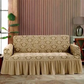 Husa elastica pentru canapea 3 locuri, cu volanas, model Jacquard, Bej