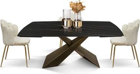 MIRABELLE-MASA BLAT ROTUNJIT CERAMICA NEGRU CU AURIU MAT EXTENSIBILA -PICIOR METALIC BRONZ 180 cm /90 cm