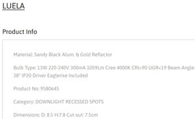 Spot LED incastrabil tavan fals / plafon LUELA 4000K negru/auriu