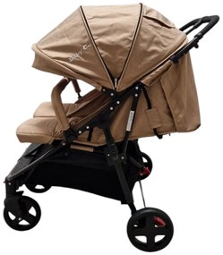 Carucior nou nascuti 2 in 1 pentru gemeni BABY CARE™ PRO P798, Cadru aluminiu, Spatar reglabil in 5 trepte, Amortizoare, Frana picior, Pliabil, Maron