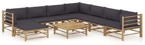 3058230 vidaXL Set mobilier de grădină cu perne gri închis, 9 piese, bambus