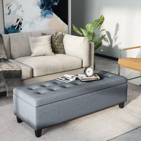 HOMCOM Bancă cu Stocare, Otomană, Bancă de Hol, Împăturire cu Nasturi, 125,1 cm x 48,9 cm x 41,3 cm, Gri | Aosom Romania