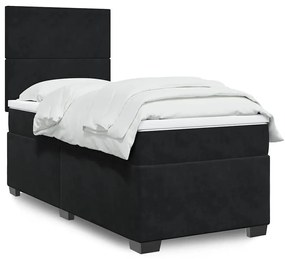 vidaXL Pat box spring cu saltea, negru, 100x200 cm, catifea