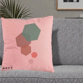Perna Decorativa Geometric Hexagoane Pastel, 40x40 cm, Roz, Husa Detasabila, Perna Inclusa, BEKZ®