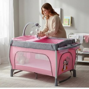 Patut Pliabil rotund cu balansoar, Tarc copii Baby Care™ PRO FRW, 2 Niveluri de inaltime, Cu melodii si Masa infasat, Carusel cu jucarii din plus,