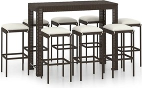 vidaXL Set mobilier bar de grădină cu perne, 9 piese, maro, poliratan