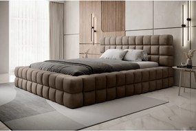 Pat matrimonial maro deschis tapițat cu spațiu de depozitare cu somieră 160x200 cm Dizzle – ELTAP