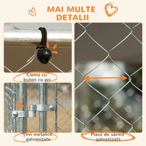 PawHut Țarc pentru Câini Talie Medie, Metal Galvanizat, Acoperiș Oxford, Ușă cu Zăvor, 400x230x232 cm, Argintiu | Aosom Romania