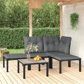 3187742 vidaXL Set mobilier de grădină, 5 piese, negru/gri, poliratan