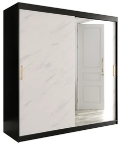 Dulap de haine 200 cm Marbelo T2 (mat negru + marmură albă). 1064598
