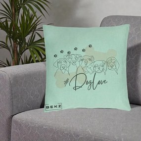 Perna Personalizata Dog Love Linie Minimalista, 40x40 cm, Verde Menta, Husa Detasabila, Perna Inclusa, BEKZ®