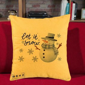 Perna Decorativa Let It Snow Om de Zapada, 40x40 cm, Galben, Husa Detasabila, Perna Inclusa, BEKZ®