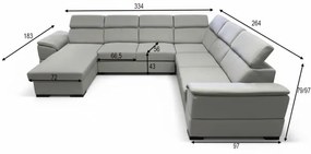 Colțar extensibil în U GRANADA, colț reversibil, cu spațiu de depozitare, gri deschis