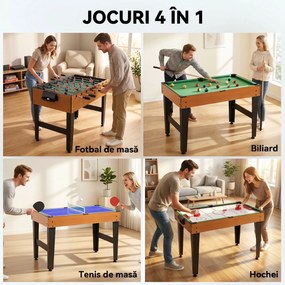 HOMCOM Masă de Joc 4 în 1 cu Fotbal de Masă, Biliard, Ping-Pong și Air Hockey, Vârstă 6+ Ani, 107x61x84,5 cm, Multicolor | Aosom Romania