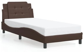 3214084 vidaXL Cadru de pat cu lumini LED, maro, 90x200 cm, piele ecologică