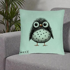 Perna Decorativa Bufnita Neagra cu Buline Albe, 40x40 cm, Verde Menta, Husa Detasabila, Perna Inclusa, BEKZ®