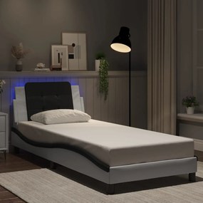 3214081 vidaXL Cadru de pat cu lumini LED alb/negru 90x190 cm piele ecologică