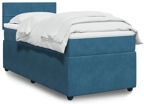 vidaXL Pat continental cu saltea, albastru, 80x200 cm, catifea