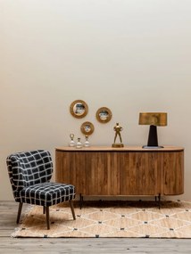 Bufet din lemn de mango, maro, cu 4 uși din lame verticale și picioare din metal negru, finisaj natural, 77 x 170 x 48 cm, „Ainigma”