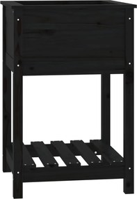 vidaXL Jardinieră cu raft, negru, 54x54x81 cm, lemn masiv de pin