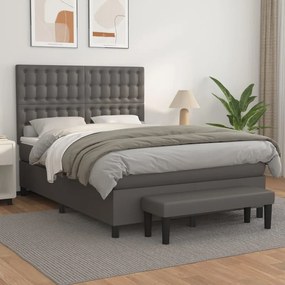 3137663 vidaXL Pat box spring cu saltea, gri, 140x190 cm, piele ecologică