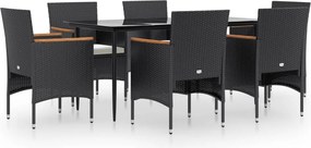 vidaXL Set de masă pentru grădină, 7 piese, cu perne, negru