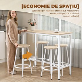 HOMCOM Set de Dining 5 Piese cu Bar 110x50x89,5 cm și Scaune Ø30x60,5 cm din Lemn și Metal Nuanță Lemn | Aosom Romania