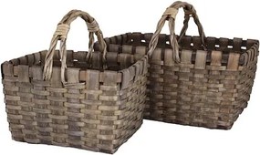 Coș de picnic din lemn gri împletit manual, cu mânere, 22 × 28 × 18 cm, „Kerstin"