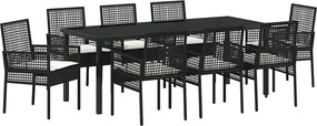 vidaXL Set de masă pentru grădină cu pernă 9 pcs Negru poliratan