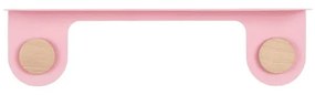 Raft de perete din oțel cu 2 cârlige și detalii din lemn de stejar Gazzda Hook, lungime 50 cm, roz