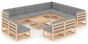 3076949 vidaXL Set mobilier de grădină cu perne, 13 piese, lemn masiv de pin