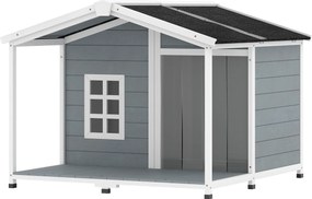 PawHut Cușcă pentru câini rezistentă la intemperii, cușcă înălțată din lemn cu acoperiș din asfalt, terasă, pentru câini de talie medie 103x107x83,5cm Gri | Aosom Romania