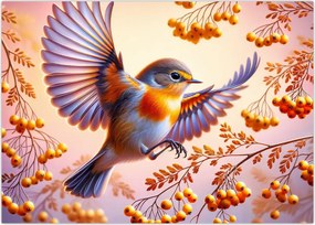 Tablou pe sticlă - Pasăre cu scoruș (70x50 cm)