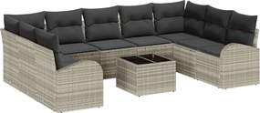 vidaXL Set de canapea cu pernă 10 pcs Gri deschis Poli Rattan