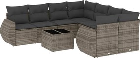 vidaXL Set canapele de grădină, 9 piese, cu perne, gri, poliratan