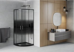 Mexen Rio cabina de duș semicirculară 80 x 80 cm, benzi negre, neagră + cadă de duș Flat, neagră - 863-080-080-70-20-4170B