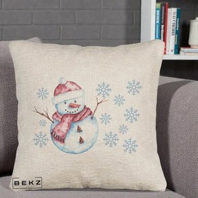 Perna Decorativa Om de Zapada Rosu cu Fulgi, 40x40 cm, Bej Canapea, Husa Detasabila, Perna Inclusa, BEKZ®
