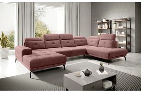 Colțar roz cu tapițerie din catifea (cu colț pe partea dreaptă/în formă de "U") Bretan – ELTAP
