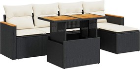 vidaXL Set mobilier grădină perne 6 piese negru poliratan/lemn acacia