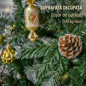 HOMCOM Brad de Crăciun Înzăpezit cu Conuri, Brad Artificial cu Deschidere Automată și Bază Pliabilă, Ø85x150 cm, Verde | Aosom Romania