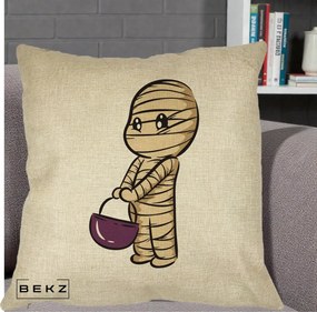 Perna Decorativa Halloween Mummy Kawaii cu Cos, 40x40 cm, Crem, Husa Detasabila, Perna Inclusa, BEKZ®