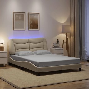 3213709 vidaXL Cadru de pat cu lumini LED, crem, 140x200 cm, textil