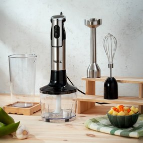 Set blender, tocator si mixer 3 in 1 Oliver Voltz OV51112JSC, 1500W, Metal, 2 viteze, Turbo, Negru/Inox