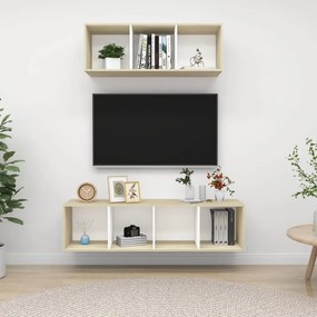 3079795 vidaXL Set dulapuri TV, 2 piese, alb și stejar sonoma, lemn prelucrat